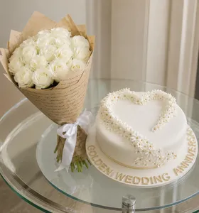 White Flower & Cake | دسته گل سفید با کیک