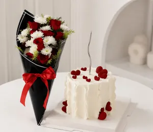 White Rose Bouquet & Cake | دسته گل رز سفید با کیک