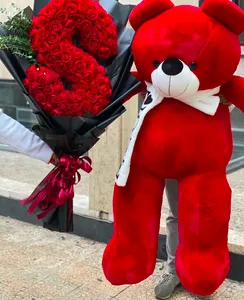 Red Rose Bouquet with Teddy Bear | دسته‌گل گل سرخ با خرس عروسکی